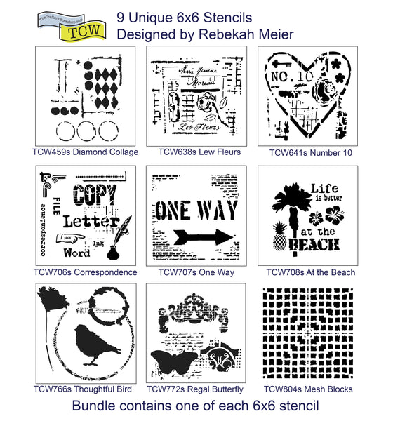 9 pack Rebekah Meier 6x6 Stencil Bundle