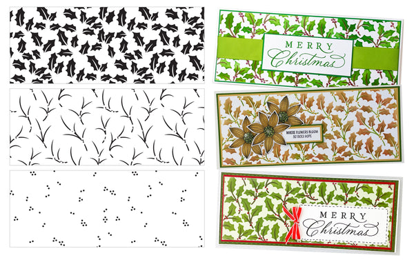 TCW6017 Layered Holly Leaves Slimline Stencil