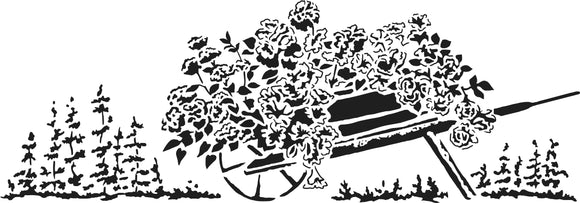 TCW2401 Flowery Wheelbarrow Sign Stencil 16½