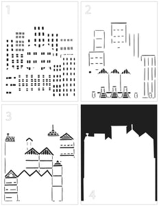 TCW6016 Cityscape Buildings Layered A2 Stencil